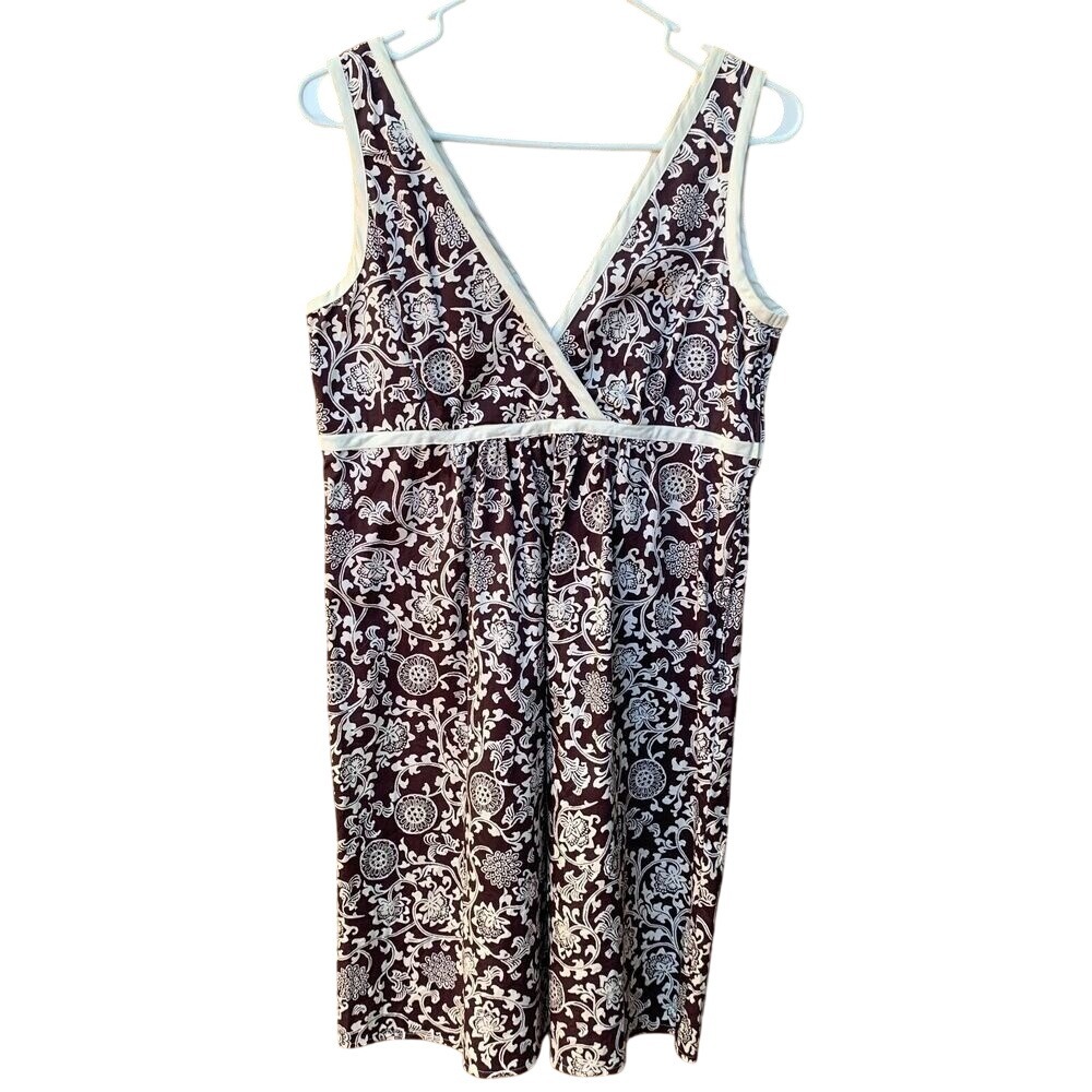 Vintage Dress Babydoll Y2k Brown V-Neck Sleeveless Floral Empire Waist 12